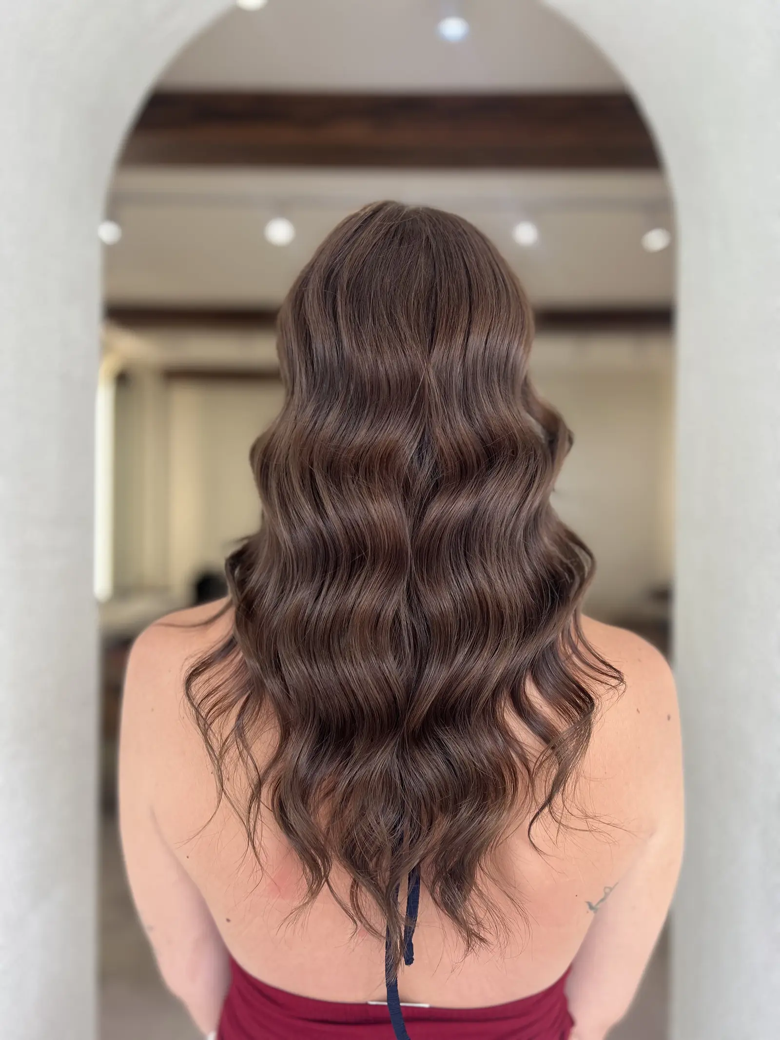 Artisan color client 03, Day Hair Habit salon Bali, chestnut brown hair, styled with waves