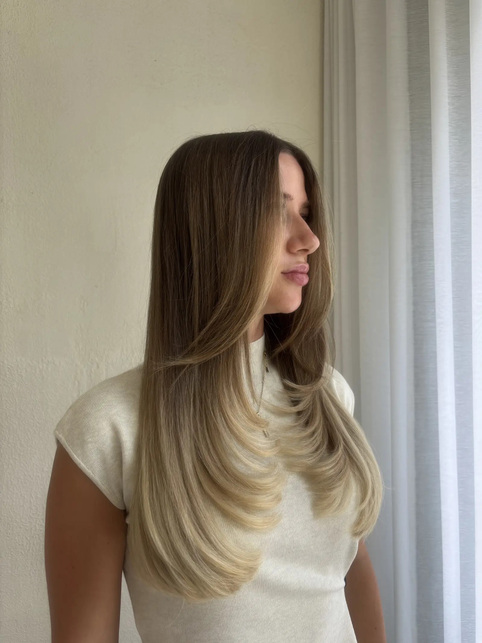 Hair cut client 07, Day Hair Habit salon Bali, blonde hair, styled straight
