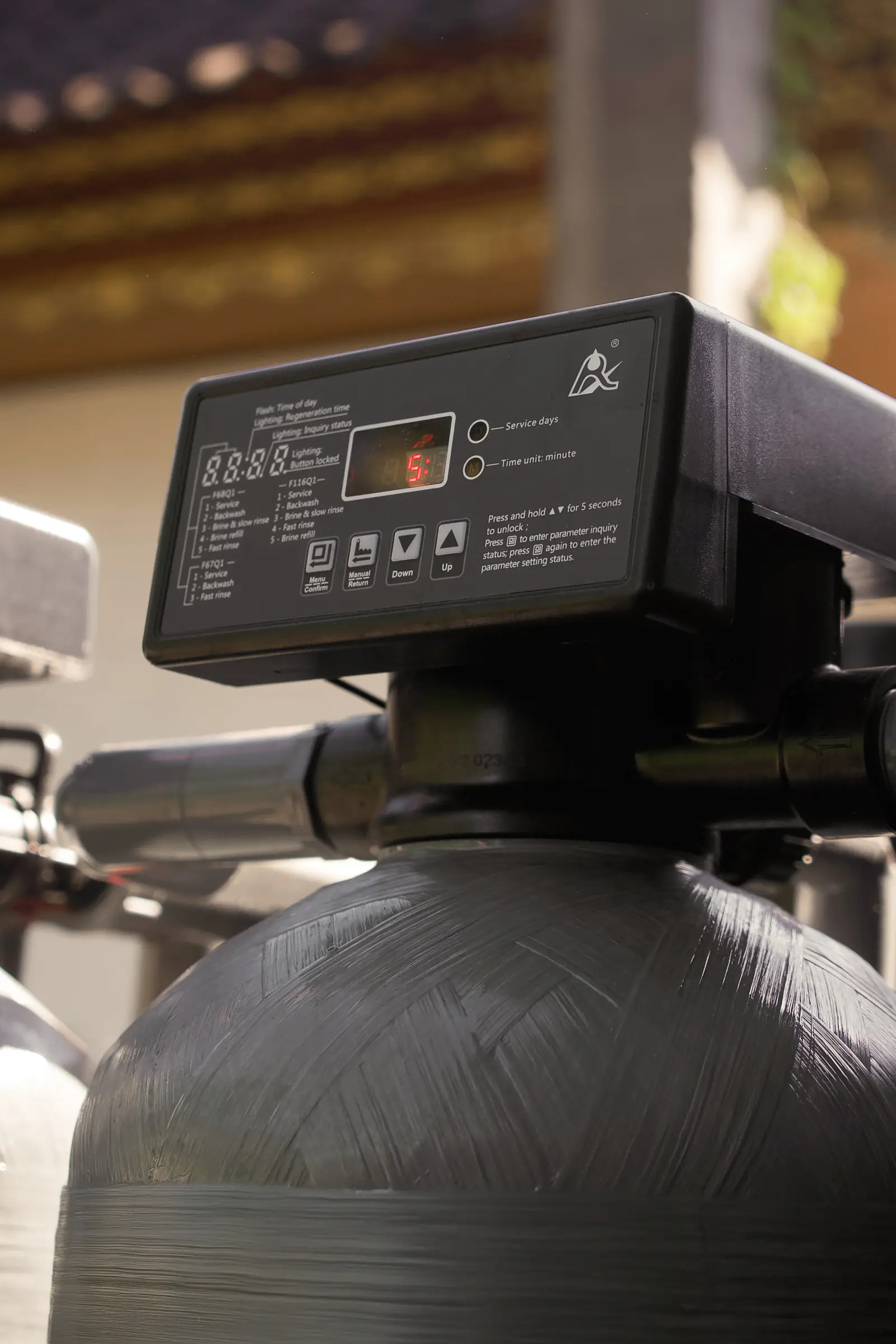 The automatic water softener and filtration system at Day Hair Habit in Bali